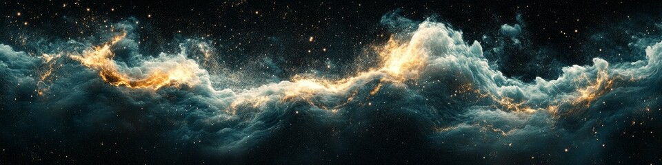 Ethereal Ocean Waves Floating Inside Darkness with Futuristic Blue Light Particles Creating Illusion