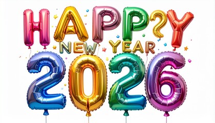 Colorful balloon letters spelling “HAPPY NEW YEAR 2026