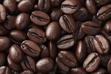 Fototapeta premium Close Up View Of Roasted Coffee Beans With Shiny Texture