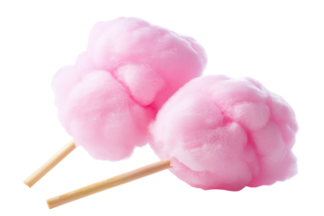 Pink cotton candy on sticks isolated on transparent background. Candy cotton isolated on white background.