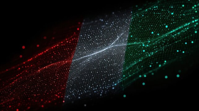 Colorful digital representation of the Italian flag with flowing lines and light effects during a celebration or event
