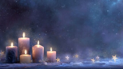 Serenity of a Winter Solstice Celebration with Candles and Stars in a Mystic Background
