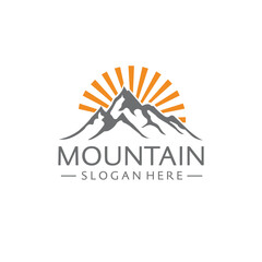 A mountain logo sunrise or sunset concept 