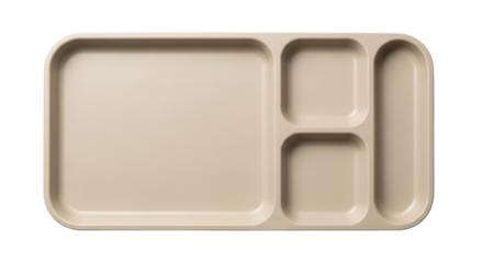 Empty beige compartmentalized tray transparent background cutout png