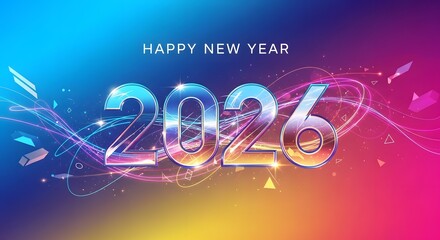 Happy New Year 2026 A Vibrant Celebration with Dynamic Design and Futuristic Elements
