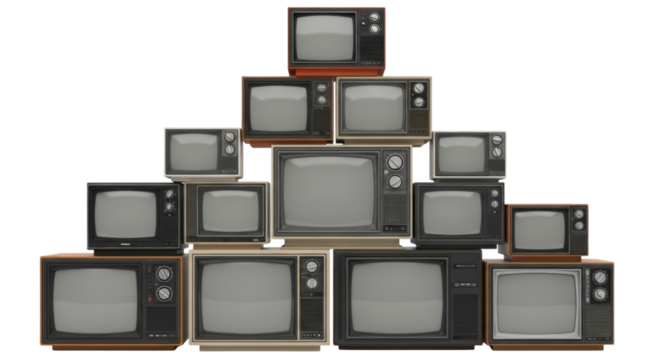 Stack of vintage televisions transparent background cutout png