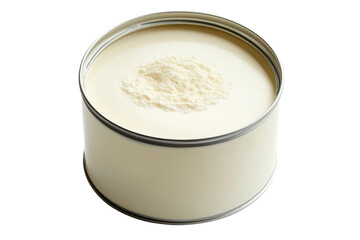 Shiny silver metal can isolated on transparent background. Can of protein or gainer powder isolated on white background.