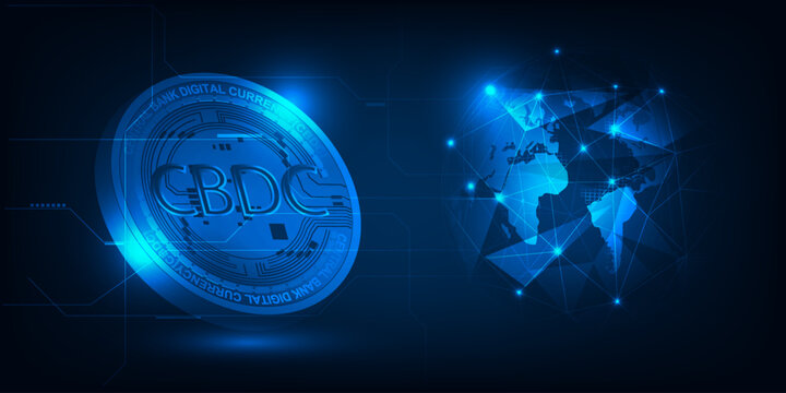 World money innovation with CBDC central bank digital currency coins.Vector illustrations.