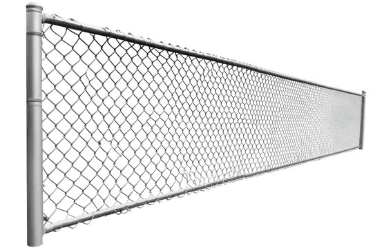 Close up of a chain link fence pattern isolated on transparent background. Chain link fence isolated on white background.