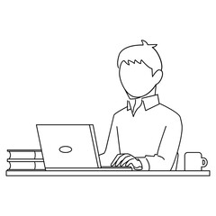 Line Art of Man Working on Laptop