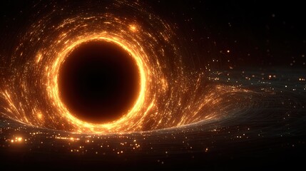 Black background with golden glowing particle vortex: Dynamic Light Trails Crafting Luxurious Visual Impact