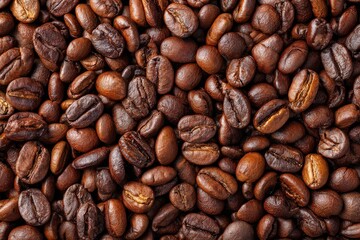 Close Up Shot of Roasted Coffee Beans Texture with Natural Lighting