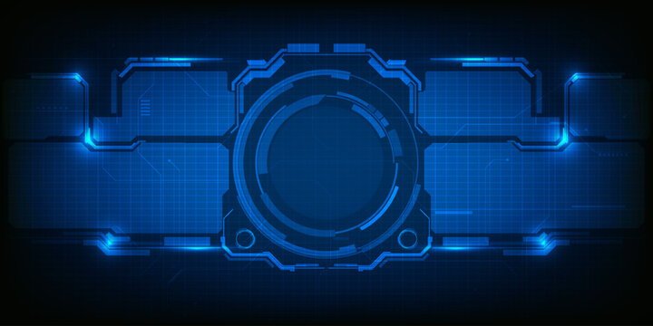 Abstract digital technology background with hi tech circle HUD and grid panels at both side for tech product advertising.Vector illustrations.