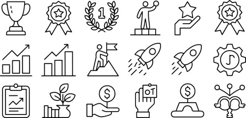 Business Success and Achievement Icon Set for Corporate Growth and Personal Development Illustrations