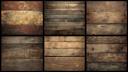 Fototapeta premium Collection of Six Abstract Texture Panels with Horizontal Striations in Earthy Tones and Grunge Effects