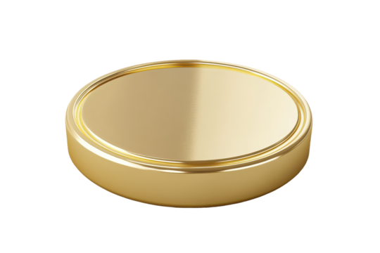 Golden circular medal with intricate engraved pattern isolated on transparent background. Gold medal isolated on white background, 3d rendering.