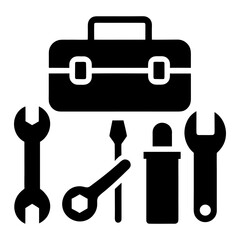 Fototapeta premium Screwdriver, Spanner and Toolbox Icons on White Background.
