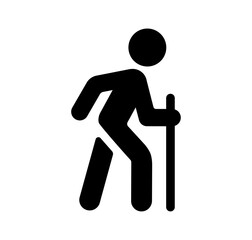 Silhouette vector icon illustration of a person using a cane