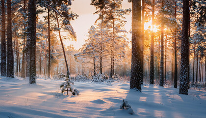 Whispers of Dawn in a Snowy Forest