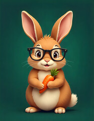 Cute Rabbit Wearing Glasses Holding a Carrot
