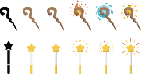 魔法使いの杖　魔術　アイコン　セット