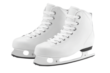 Pair of white figure skates isolated on transparent background. Pair of white ice skates isolated on white background.