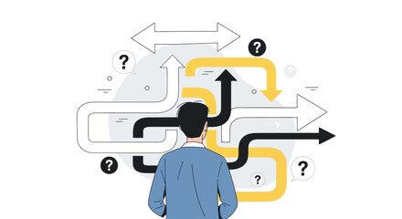 Navigating Decisions Man Facing Complex Paths with Question Marks