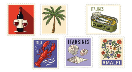 Vibrant Stamp Collection Italian Culture, Food, and Natural Beauty