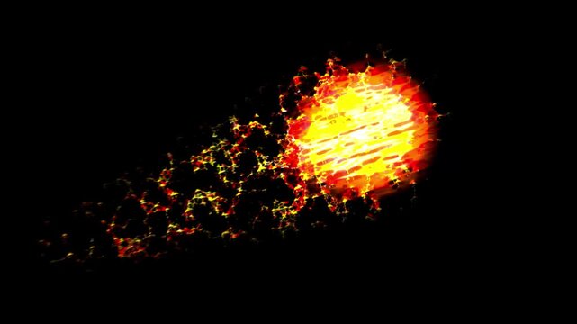 Bright fireball streaking across the night sky glowing with orange and red hues