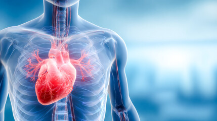 Heart's rhythm captured in a detailed anatomical view highlighting the human body's crucial organ under a soothing blue background
