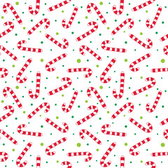 Seamless Christmas Candy Cane With Dots On White Background