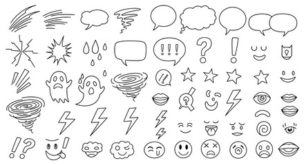 Outline Icons Set Speech Bubbles, Stars, and Lightning Bolts
