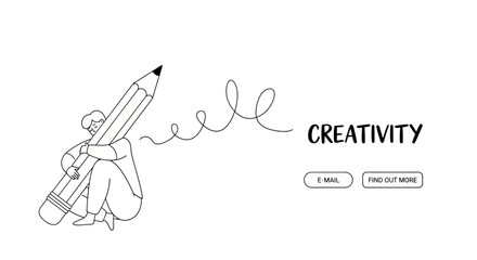 Creative Person Holding Pencil with Creativity Wording and Spiral Design