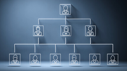 Organization chart illustrating hierarchy levels and reporting relationships. The image shows the arrangement of positions with clean design.