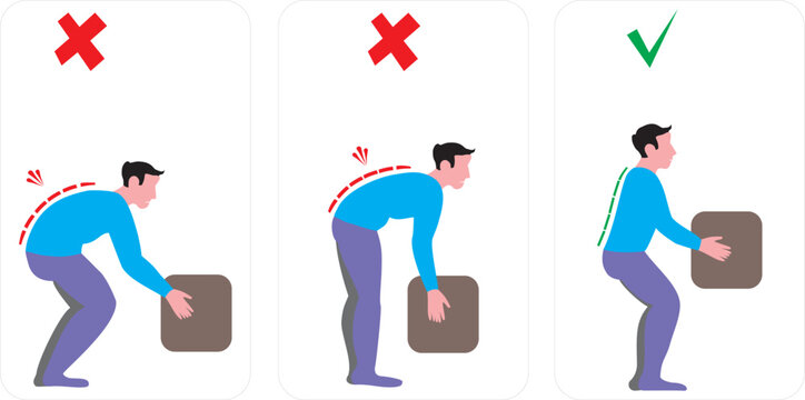 Proper and Improper Lifting Techniques Illustration