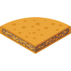 A slice of savory pie with a golden brown crust and a chunky filling displayed on a transparent background in a top down isometric view representing a food item.