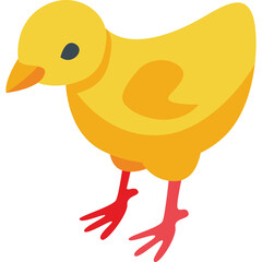 A Small Yellow Chick With Red Feet Stands On A White Background
