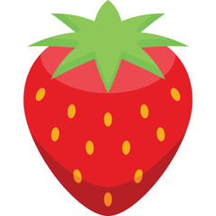 A Single Red Strawberry with Green Leaves and Yellow Seeds on a Transparent Background