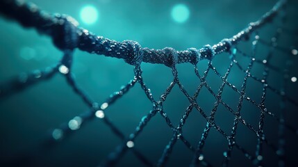 Intricate shimmering net against a teal backdrop evokes mystery and capture, perfect for security, technology, or ethereal concepts in design projects