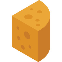A Slice of Cheddar Cheese with Visible Holes on a Transparent Background