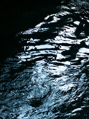 light Reflection on Dark Ocean Water Surface at Night - Mysterious Shimmering Liquid Abstract