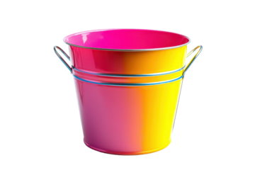 Colorful metal bucket with handles isolated on transparent background. Vibrant metal bucket with dual tone finish isolated on white background.