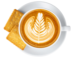 Artfully Crafted Latte with Shortbread Cookie – High-End Café PNG