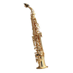 Polished gold soprano saxophone png musical instrument png brass png music png jazz png shiny png performance png musician png horn png orchestra png transparent background image