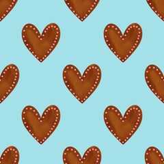 Seamless pattern with gingerbread hearts 