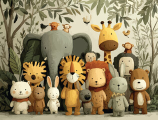  Adorable Cartoon Animals in the Jungle.