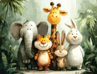 Group of Cute Forest Creatures Artwork.