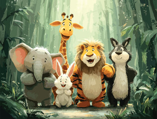 Happy Jungle Characters Digital Drawing.