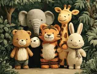  Jungle Friends Standing Together Artwork.