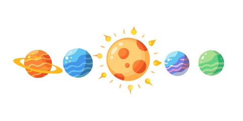 sun set of vector planets isolated on white background.Flat design. Summer vector illustration. vector icon
